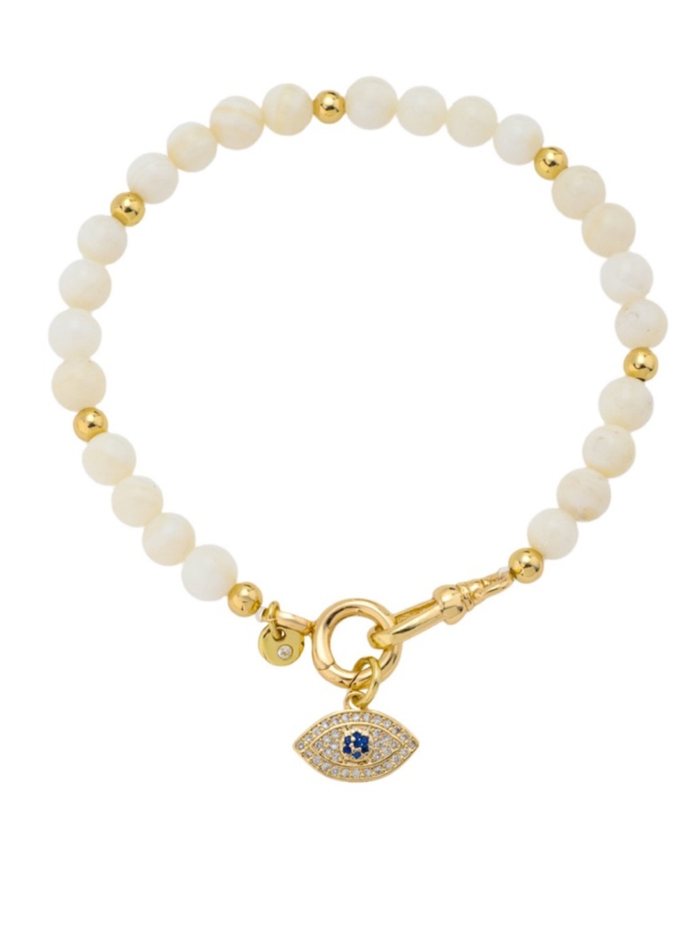 Unwritten Mother of Pearl and Cubic Zirconia Evil Eye Charm Stretch Bracelet
